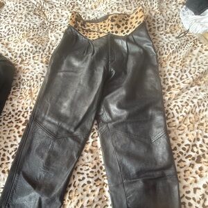 Glam Rock 80’s Black Leather Pants with Leopard Pony Hair Cummerbund Belt